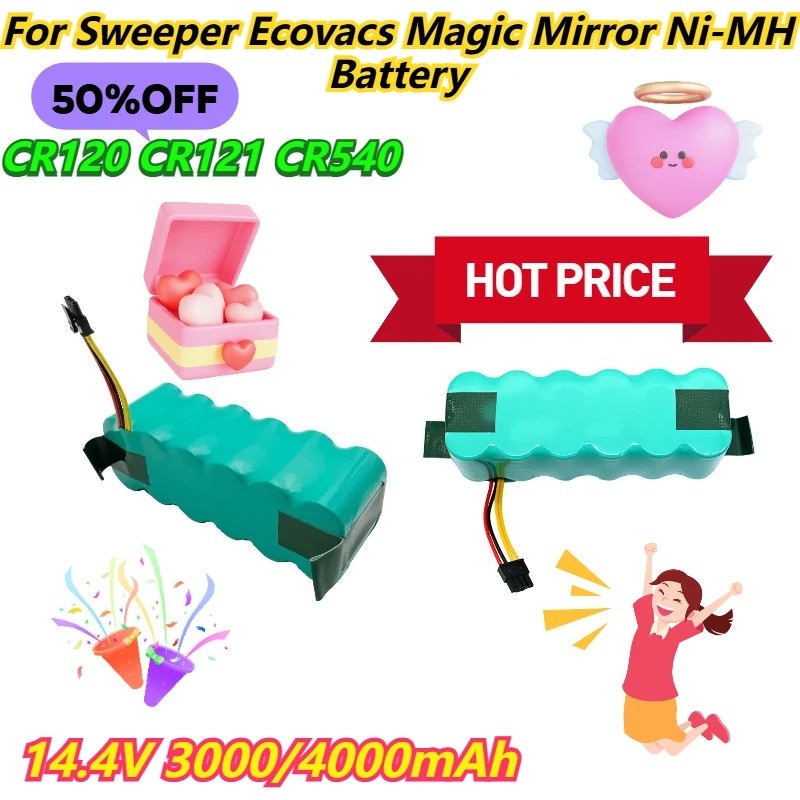 14.4V 3000/4000mAh สําหรับ Sweeper Ecovacs - Magic Mirror CR120 CR121 CR540 Ni-MH แบตเตอรี่