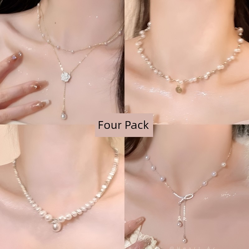 สร้อยคอมุก จี้สร้อยคอ Niche Female Camellia Pendant สร้อยคอมุกเงินหัก