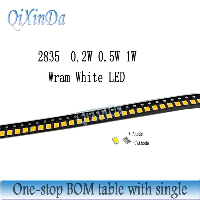 100pcs 2835 1W 0.5W 0.2W LED SMD 2800-3200K Warm White 3V 6V 9V 18V 150MA 100MA 60MA ความสว่างสูงชิป