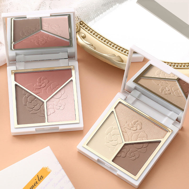 คอนทัวร์หน้า คอนทัวร์ Shimmer Blush High Gloss Contouring All-in-One Plate Natural Nude Makeup Three