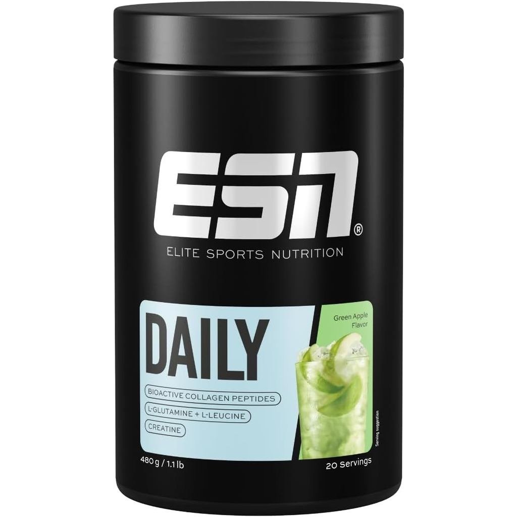 ESN Daily Green Apple 480 g 1.1 lbs 20 เสิร์ฟผงด้วยคอลลาเจนเปปไทด์กลูตามีน Creatine และ LLeucine