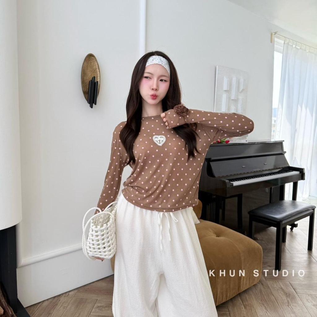 KN.Clothes เสื้อแขนยาว โพกาดอท แต่งดอกไม้ปลายแขน ผ้ายืด ใส่สบาย Khun.Studio รูปที่ 5