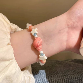 สร้อยข้อมือ ข้อมือโซ่แฮนด์เมดลูกปัดโซ่สั้น ทันสมัย น่ารัก ปรับได้ ดาว หอยสังข์ รูปทรงไม่สม่ำเสมอ สไตล์วันหยุดฤดูร้อน