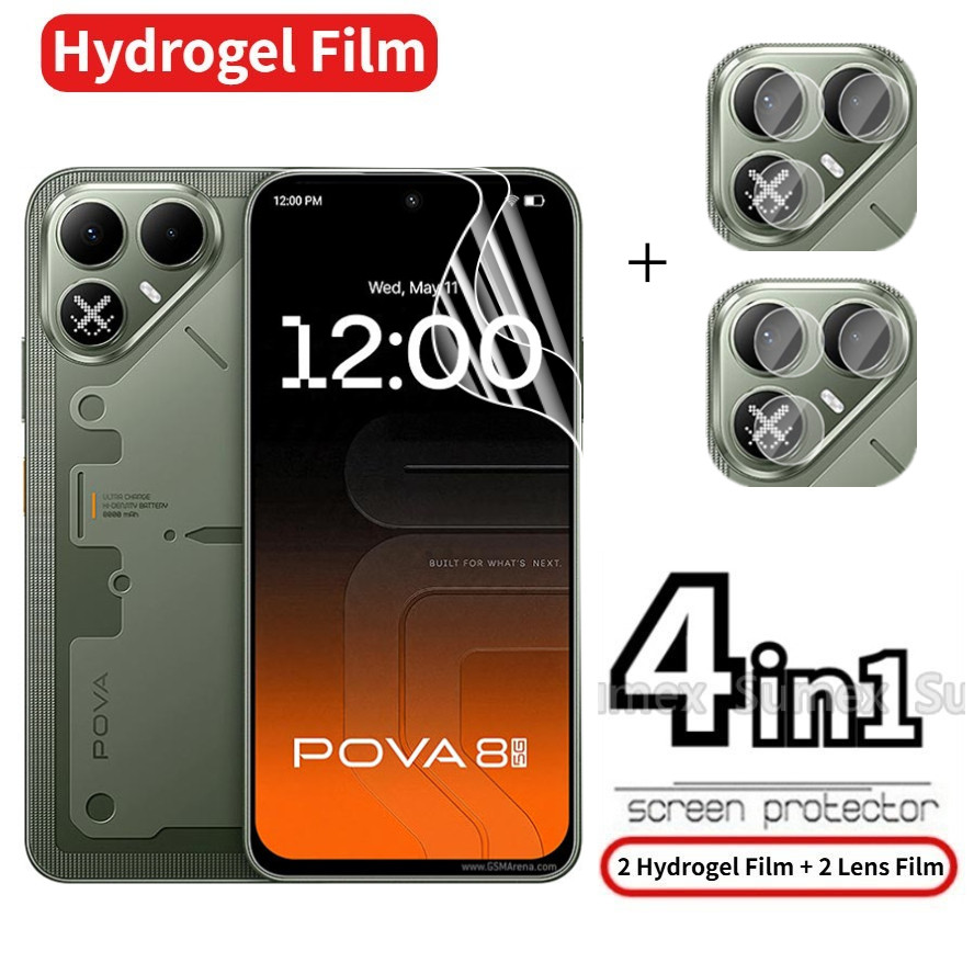 ฟิล์มไฮโดรเจลแบบนุ่มสําหรับ Tecno Pova 8 Pro 5G ป้องกันหน้าจอโปร่งใสมุมมอง HD ฝาครอบกล้องเลนส์ป้องกั