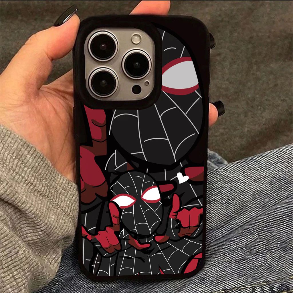 เคสไอโฟน 13 15 11 17 16 12 14 ProMax ลายสไปเดอร์แมนสีดำแดง 7 8Plus XR X XS Max