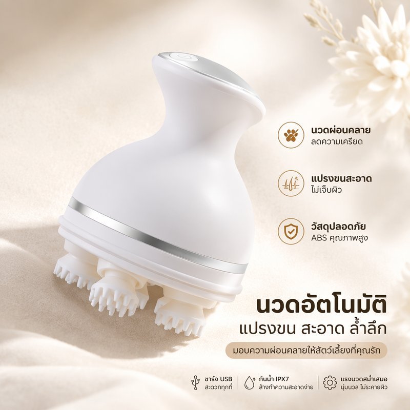 เครื่องนวดหัวสัตว์เลี้ยง อัตโนมัติ นวดแมว สุนัข ปรับความเร็ว 2 ระดับ ชาร์จ USB แบบพกพา