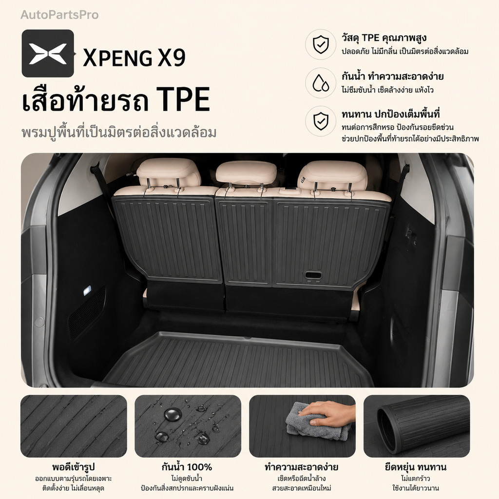 เหมาะสําหรับ Xpeng X9 TPE พรมปูพื้นรถยนต์ที่เป็นมิตรกับสิ่งแวดล้อม AutoPartsPro