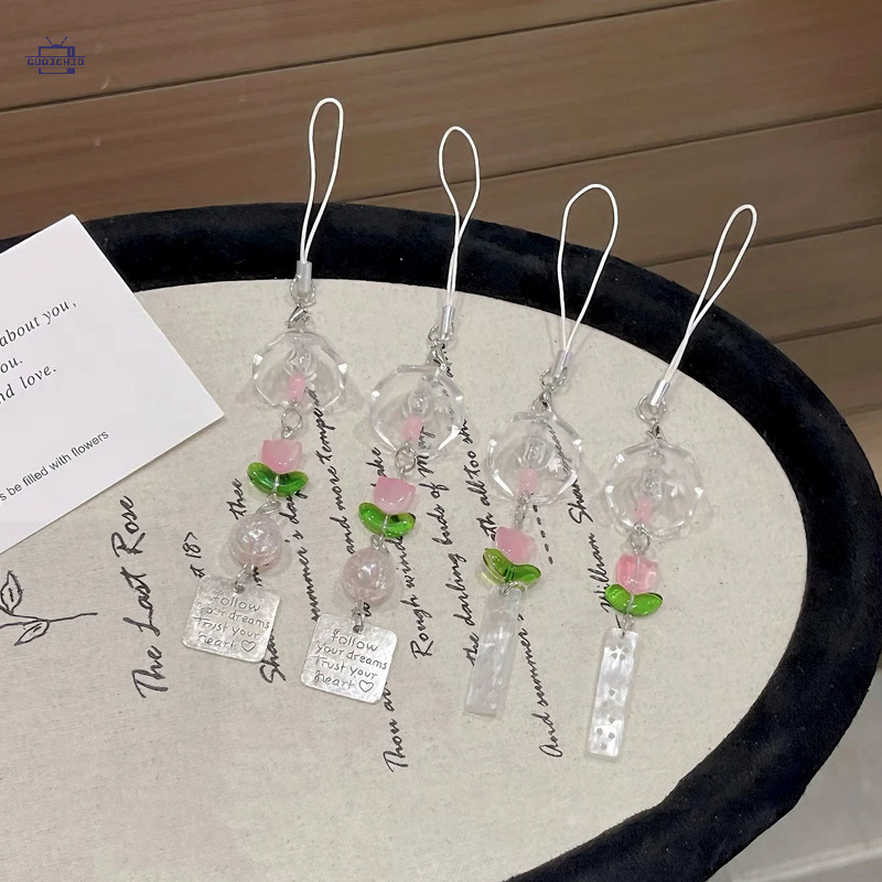สายคล้องโทรศัพท์ keyring all cute สายคล้องโทรศัพท์รูปดอกทิวลิปน่ารัก ประดับลูกปัด กระเป๋าใส่โทรศัพท์ สไตล์ CCD