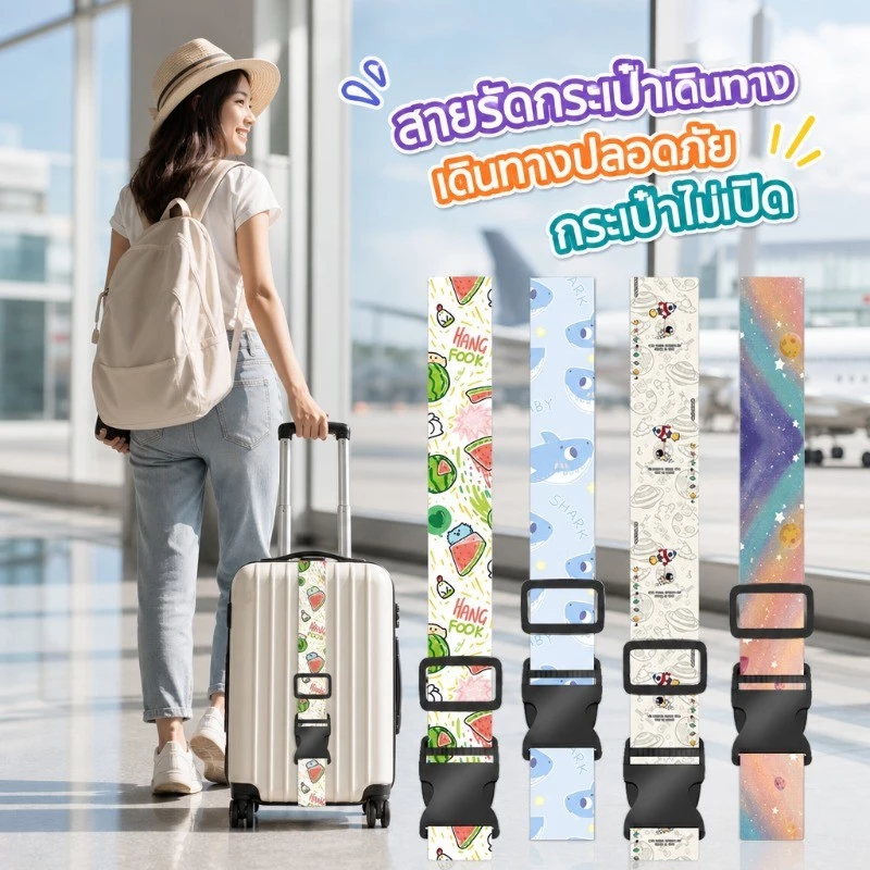 สายรัดกระเป๋าเดินทาง สายรัด 1.8 เมตร การตั้งค่าเสริมความแข็งแกร่ง ปรับได้อย่างอิสระ ลายการ์ตูน