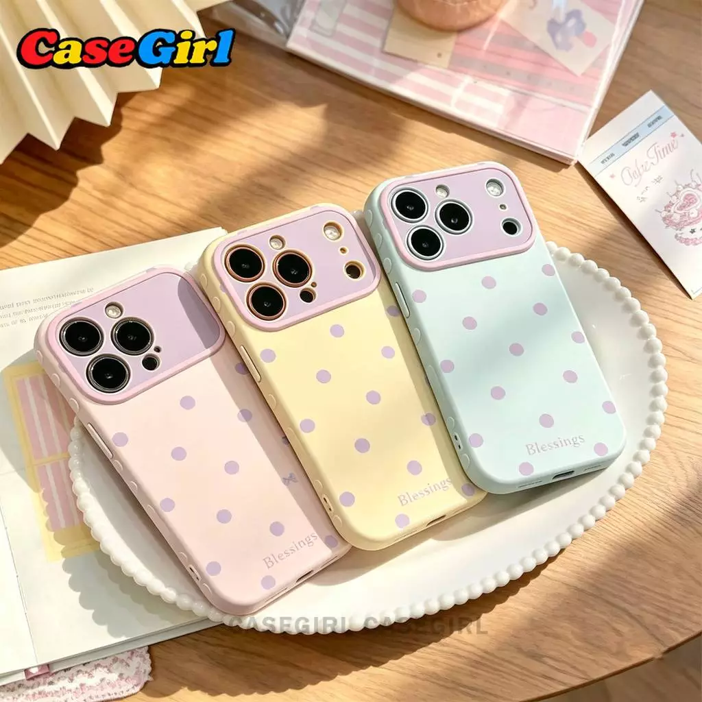 สำหรับ iPhone 15 17 16 13 11 12 14 Pro Max 15 14 16 Plus ลายจุดคัลเลอร์เรียบง่าย ข้างเคสหัวใจ เคสหน้าต่างกล้อง