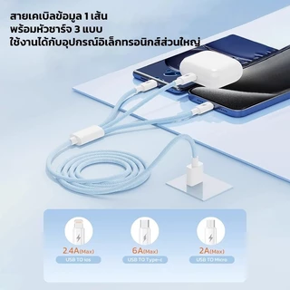 PINE สายชาร์จ 3 in 1 usb ชาร์จเร็ว 100W for L/Micro USB/Type C ใช้ได้ iPhone Samsung Android