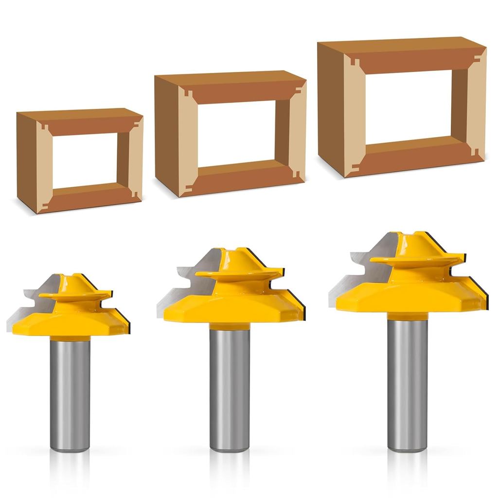 3 ชิ้นล็อค Miter Router Bit,45 องศาล็อค Miter Router bit 1/2 Shank | 31/64,37/64,3/4,Box Joint Route