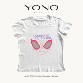 (พร้อมส่ง24ชม.) YONO baby tee สีชมพู ลายหน้ากากกับใยแมงมุมสีชมพู ทรงเข้ารูป สตรีท y2k