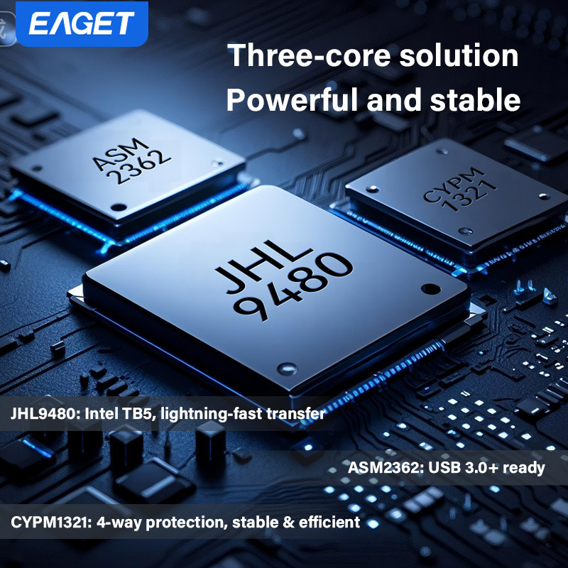 EAGET M.2 NVMe SSD Enclosure Intel JHL9480 Tri ชิป 80Gbps ความเร็วสูงใช้งานร่วมกับ Thunderbolt5/4/3 