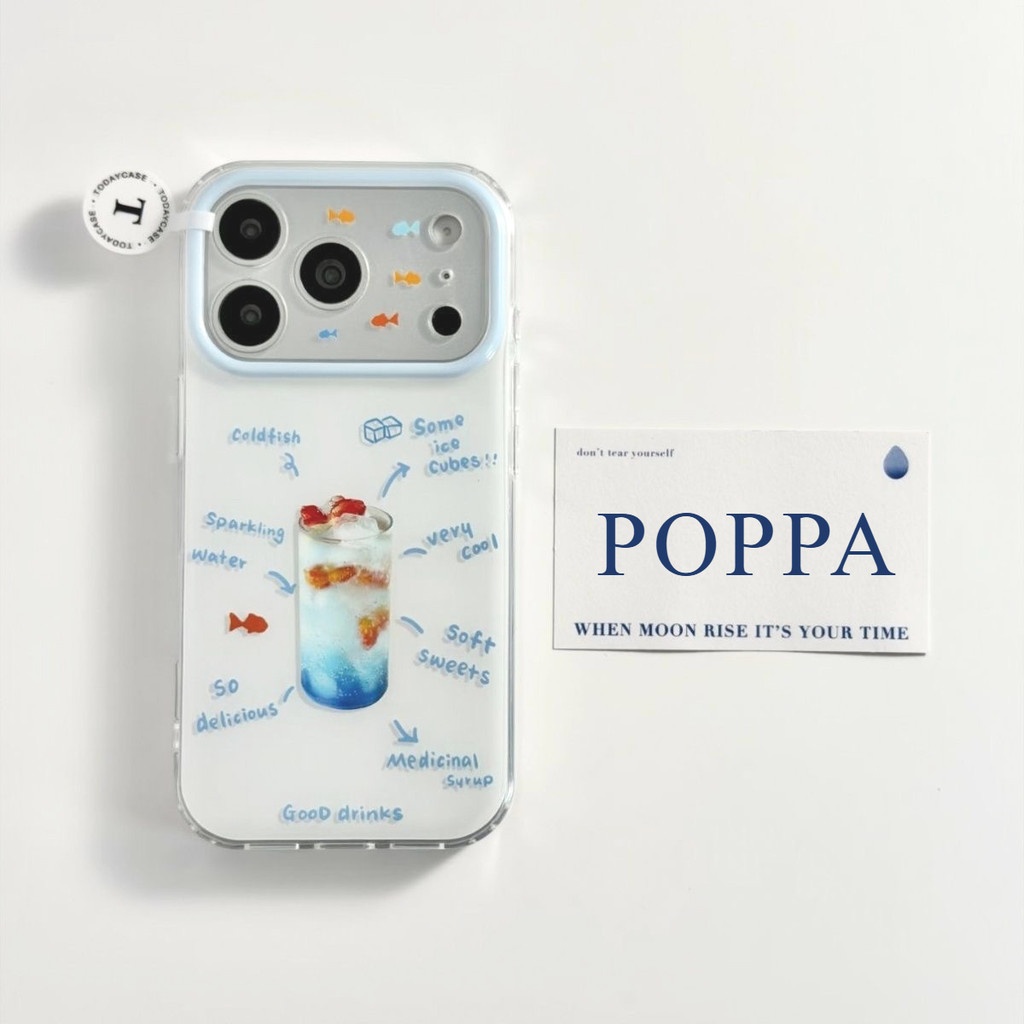 POPPA จัดส่งทันที สำหรับ เคสไอโฟน 16 17 15 Pro Max Cute เคสใส Case For 11 12 13 15 14 Pro Max 7 8 Plus X XS Max บลูโซดา