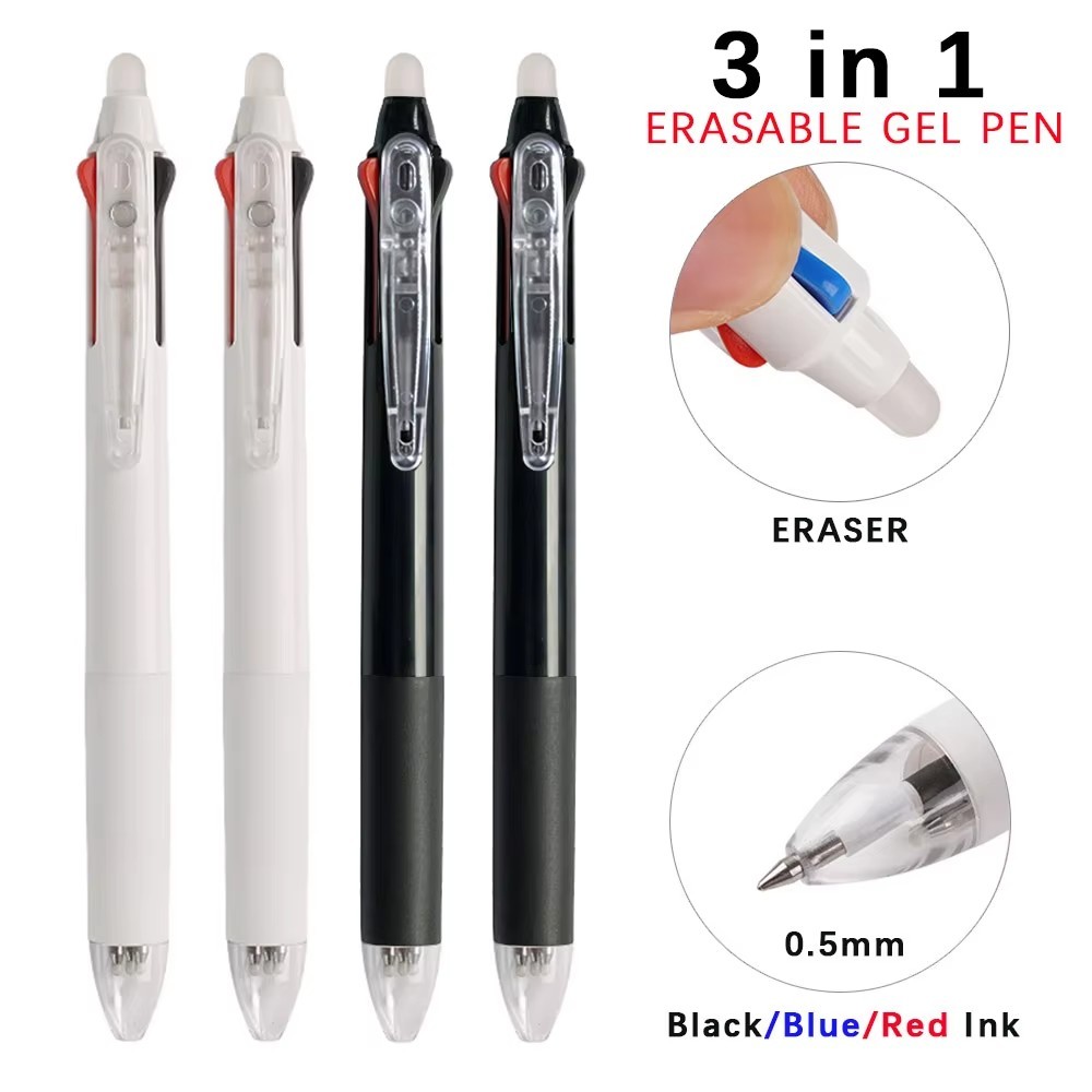 Creative 3 in 1 ปากกาหลากสี 0.5 มม.ชุดปากกาเจลลบได้หมึกวิเศษ 3 สีเติมล้างทําความสะอาดได้ Handle Office เครื่องเขียนโรงเรียน