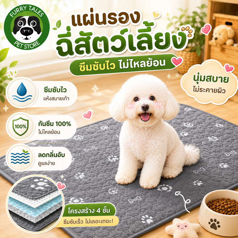 แผ่นรองฉี่สุนัขนำมาใช้ใหม่ แผ่นรองฉี่สัตว์เลี้ยงกันลื่น แผ่นรองฉี่หมา ดูดซึมได้อย่างรวดเร็ว ซักเครื่องได้
