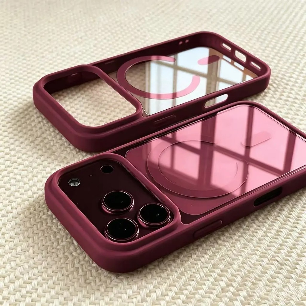 อะคริลิแม่เหล็กเคลือบเนื้อซิลิโคนขอบเคสโทรศัพท์สําหรับiPhone 17 18 16 15 14 13 12 11 Pro Max Plus Air Cover