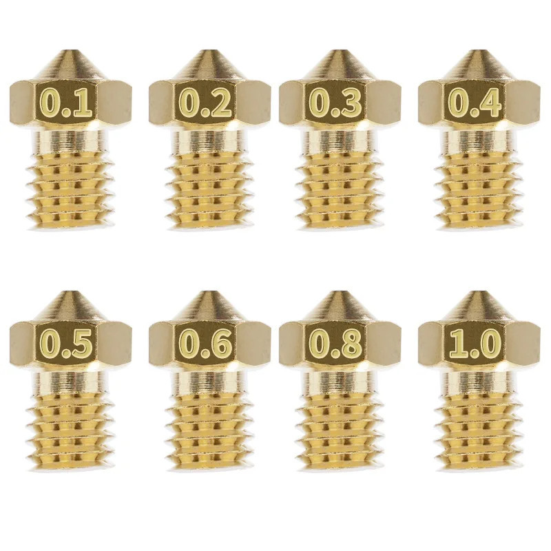 3D Printer V6 M6 Threaded Brass Nozzle 0.2/0.3/0.4/0.5/0.6/0.8/1.0mm for 1.75/3.0mm Filament E3D V5 