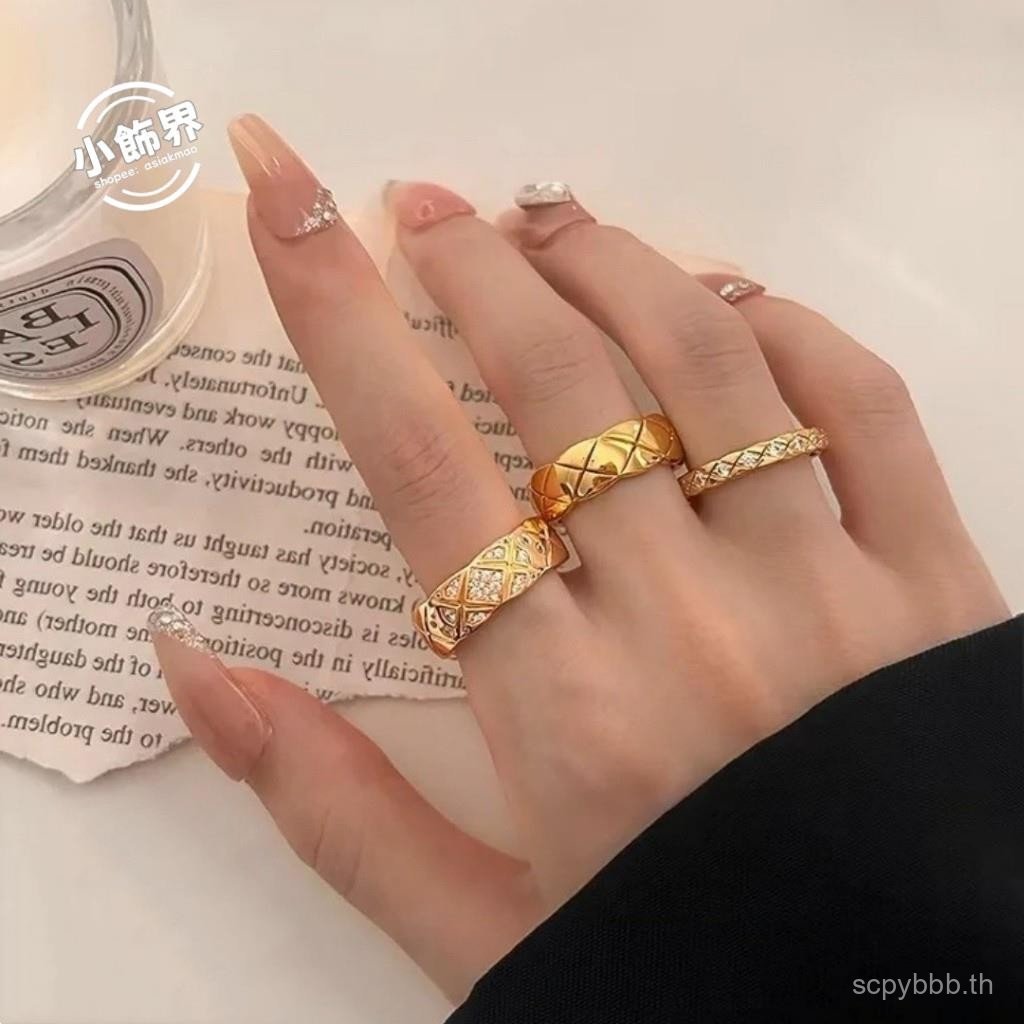 COCO แหวนเพชรลายสก๊อต V Gold วัสดุ KAB7