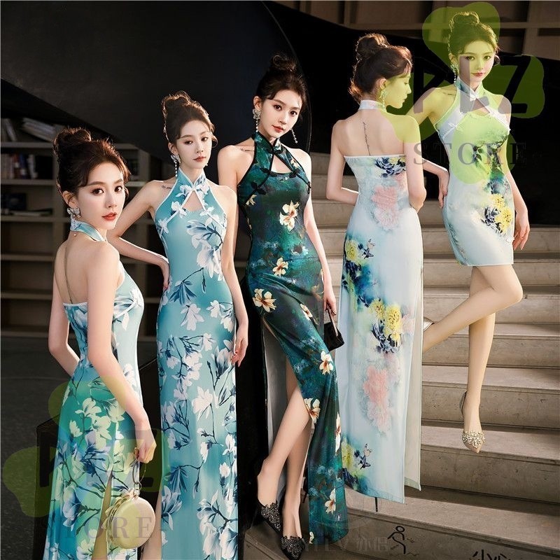 Cheongsam สไตล์ Qipao Plus ขนาดผู้หญิงแขนกุดดอกไม้ Slim Dress Qipao