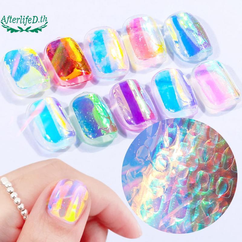 AF Aurora แก้วเล็บฟอยล์ Stier 6 11 แผ่น Ice Cube กระดาษแก้วหัก Iridescent ออกแบบสําหรับอินเทรนด์ DIY
