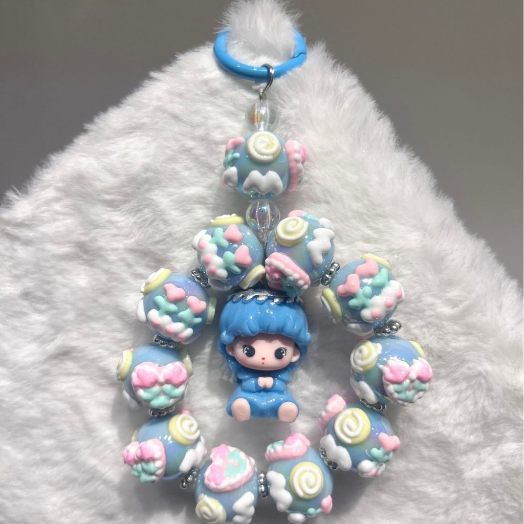Bubble Mart น่ารัก Grain โทรศัพท์มือถือโซ่จี้ลูกปัด Cherry Blossom ท่านั่ง SP มือวาดลูกปัดจี้จี้กระเ