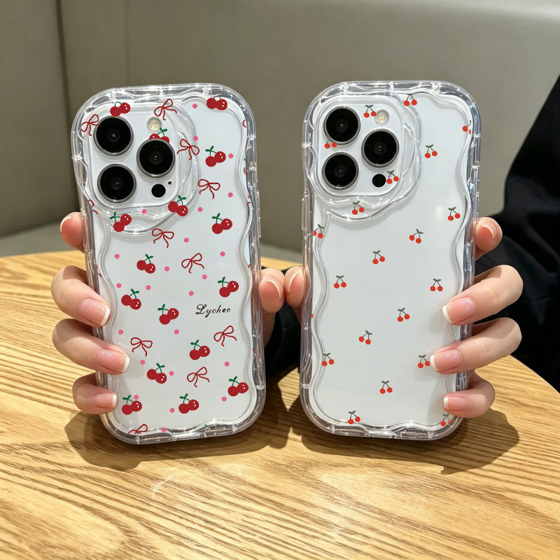 Cherry Red Bow รูปแบบเคสโทรศัพท์สําหรับ Xiaomi Mi 17T 15T POCO X8 Pro Max M7 F7 F6 X7 Pro F8 15 Ultra ครีมขอบหยักซิลิโคนอ่อนนุ่ม