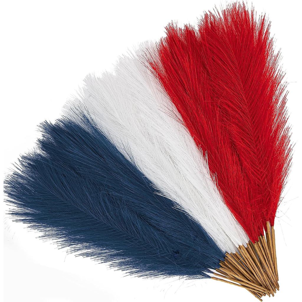 Watayo 45 ชิ้น Patriotic Faux Pampas Grass Decor, 17" Fluffy 4th of July ประดิษฐ์ Pompos Pampas Gras