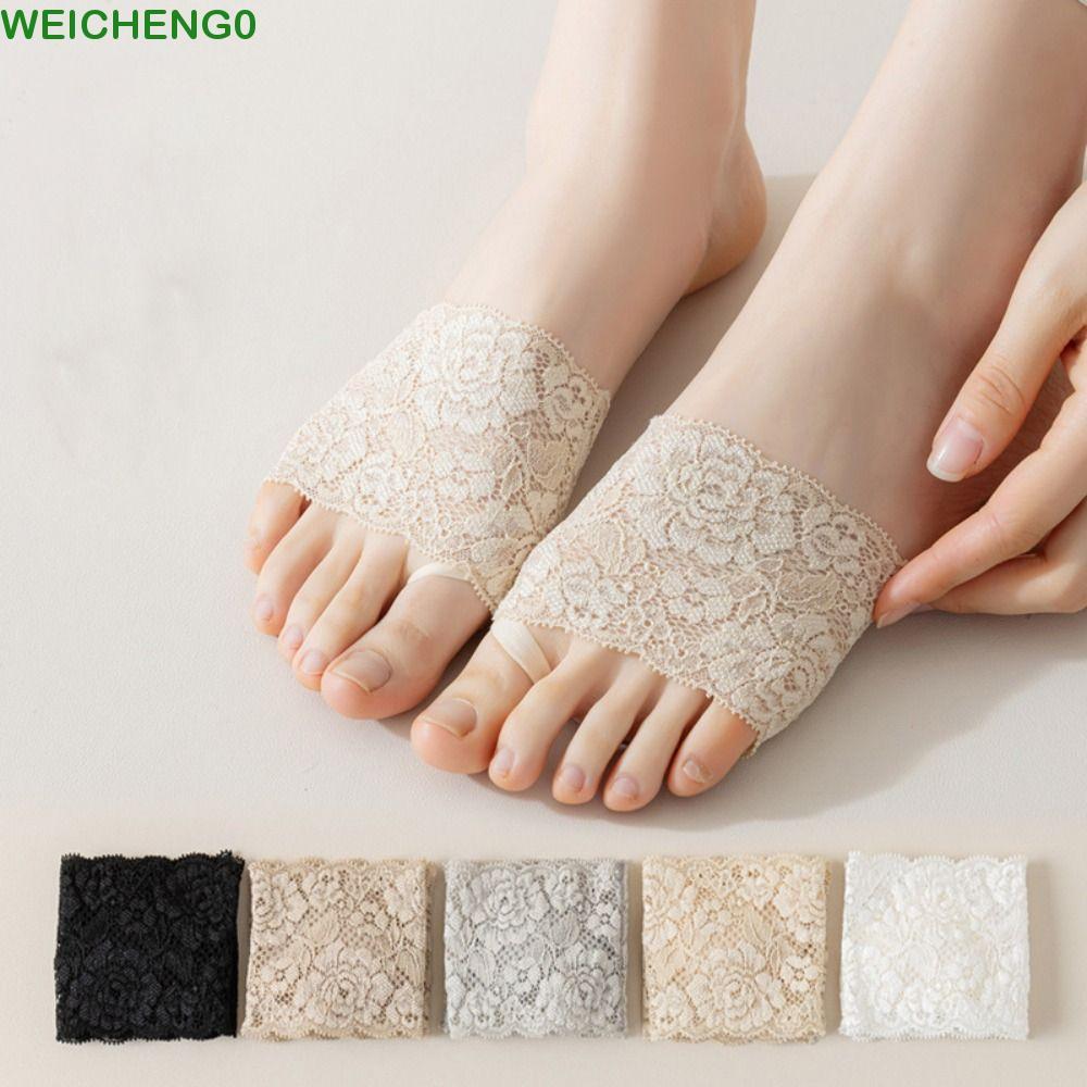 WEICANG ตาข่ายครึ่งปาล์ม Insoles Forefoot ถุงเท้าลูกไม้ครึ่งปาล์มถุงเท้าผู้หญิงถุงเท้าผ้าฝ้ายห้านิ้ว