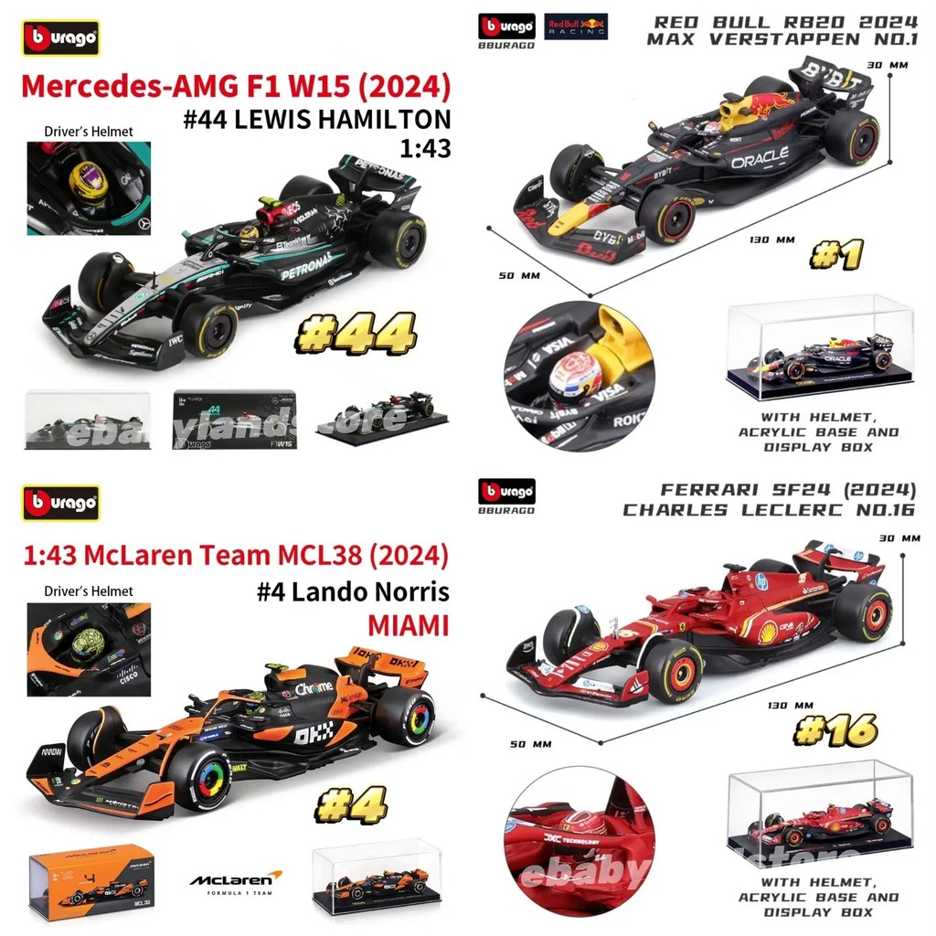 Die Cast 1:43 สูตร 1 F1 RB21 W15 SF25 ไม่มี 44 No1 No16 โมเดลรถเหล็ก