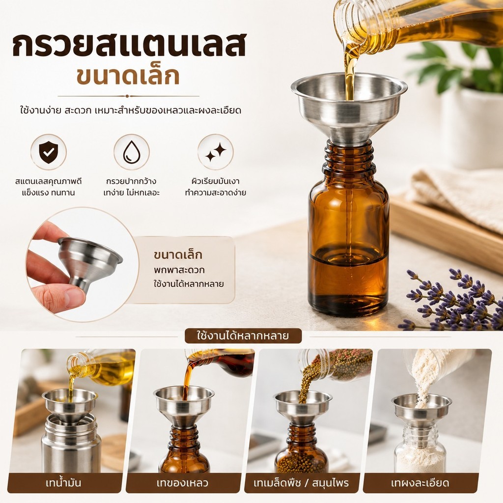 กรวยสแตนเลส ขนาดเล็ก ทนทาน สำหรับเทน้ำมัน น้ำหอม เซรั่ม โลชั่น #AQ-0032