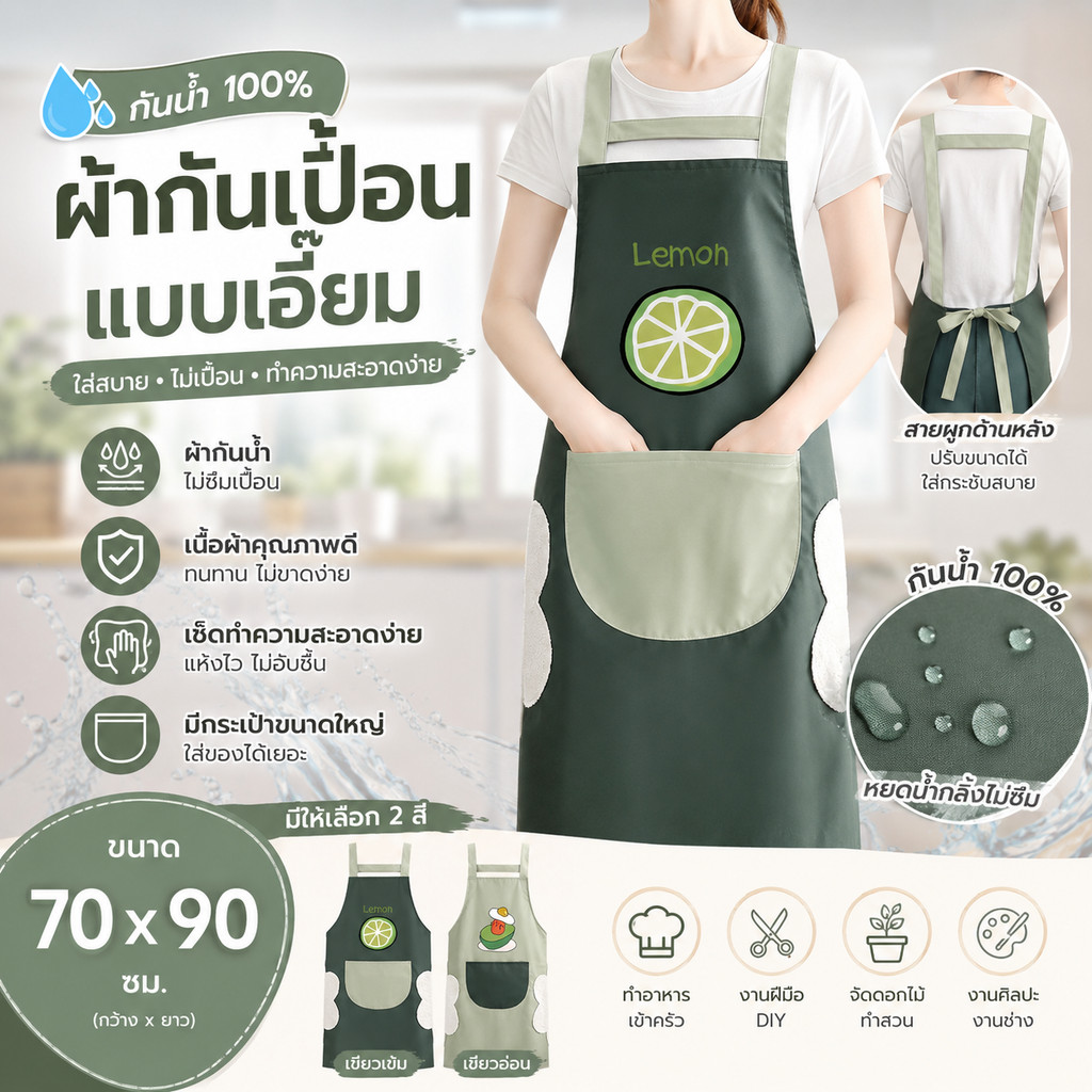 ผ้ากันเปื้อนเอี๊ยม ผ้ากันเปื้อน ผ้ากันเปื้อนทำอาหาร กันน้ํามัน กันน้ํา ใส่ทํางาน ห้องครัว ร้านขนม ร้านน้ำ น่ารักสดใส