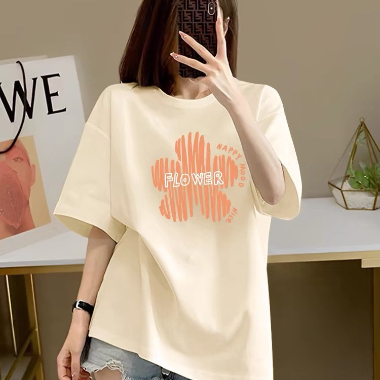 40-100KGPlus-Size Womens Cotton Short-Sleeve T-Shirt, Loose-Fitting Round Neck TshirtsTop