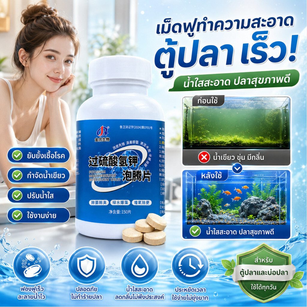 💦【สูตรทำความสะอาดเร็ว】เม็ดฟู่ ยับยั้งเชื้อโรค ปรับน้ำใส ใช้งานง่าย ประหยัดเวลา