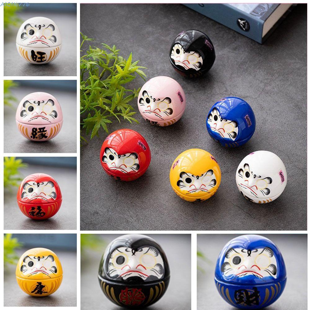 AIQIN77 งานฝีมือ Daruma, ตุ๊กตา Daruma ขนาดเล็กการ์ตูน, ของขวัญ Lucky Cat เซรามิค Lucky Cat เครื่องป