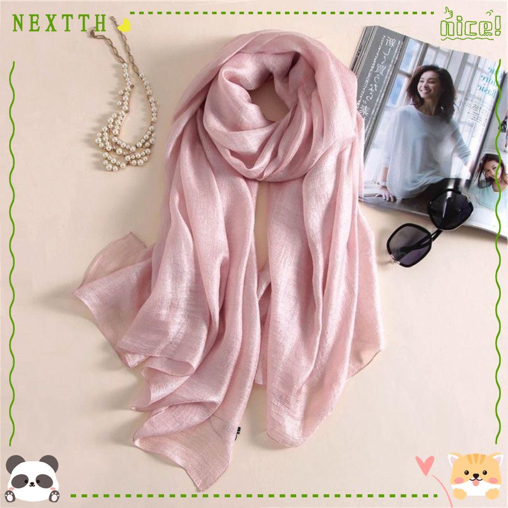 NEXTTH Women Plain Scarf, Linen Pure Color Female Sunscreen Shawl, Head Wrap Bandanas Foulard Plus Size Hijab