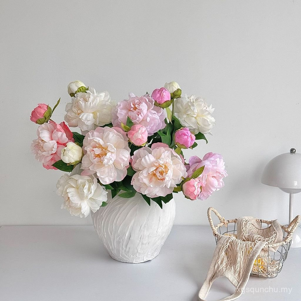 คุณภาพสูง 2 หัว Peony Peony ดอกไม้จําลองห้องนั่งเล่นตกแต่งโต๊ะรับประทานอาหารตกแต่ง Peony ดอกไม้ปลอมก