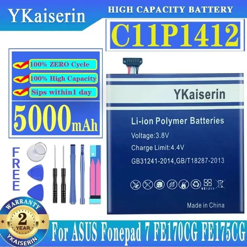 แบตเตอรี่แท็บเล็ต 5000mAh สําหรับ Asus Fonepad 7 FE170CG FE175CG FE171MG ME175CG C11P1412 สูงประสิทธ
