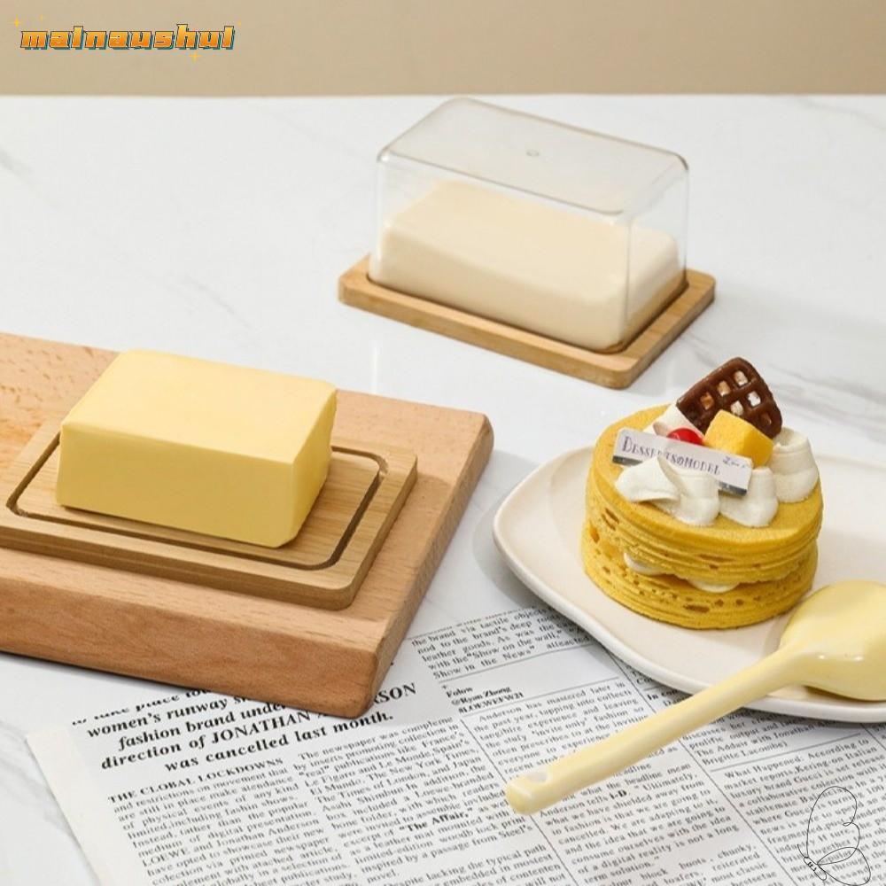 MAINAUSHUI คอนเทนเนอร์เนย, ไม้ไผ่พร้อมฝาปิดจานเนย, การออกแบบนอร์ดิก Multi-size Air-Tight เค้ก Organizer ถาดใช้ในครัว