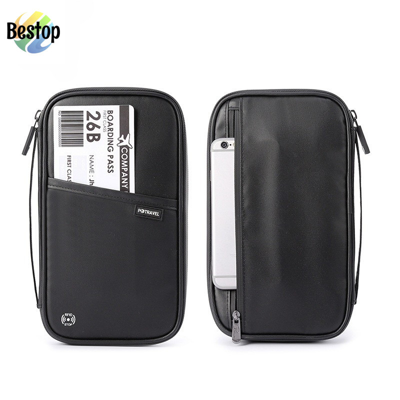 กระเป๋าใส่พาสปอร์ตป้องกันRFID กันขโมยข้อมูล ซิปยาว อเนกประสงค์ กระเป๋าเก็บเอกสารธุรกิจ Passport Holder