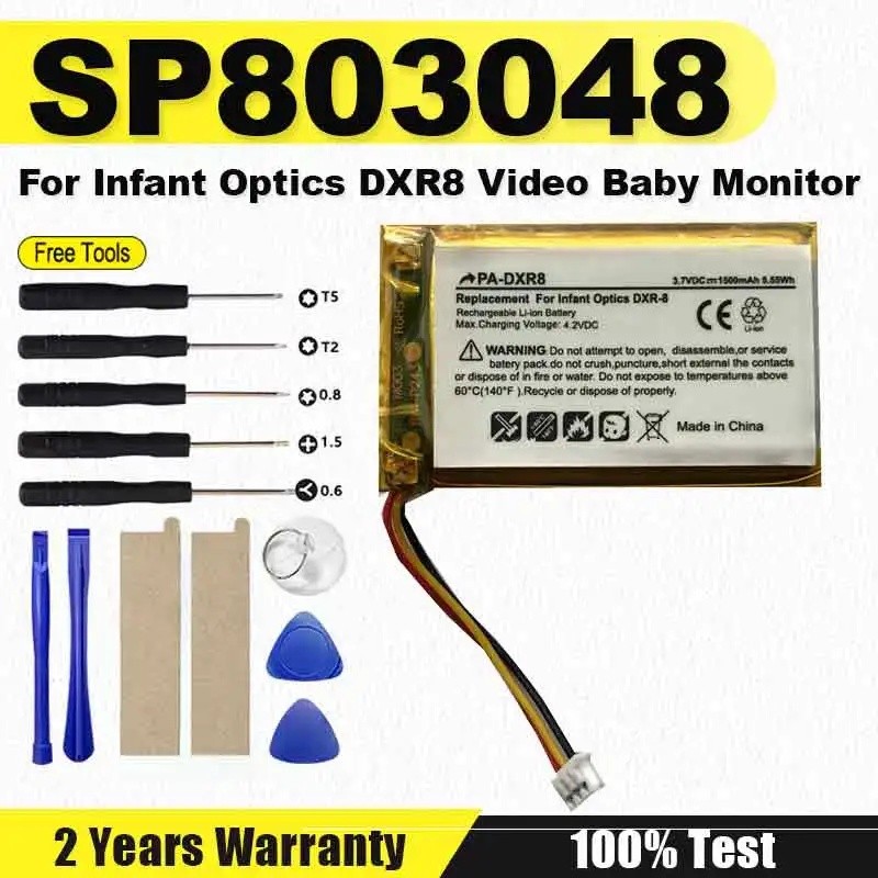 ยี่ห้อใหม่เปลี่ยนแบตเตอรี่สําหรับเด็กทารก Optics DXR8 Video Baby Monitor SP803048 1500mAh 3.7V Li-Po