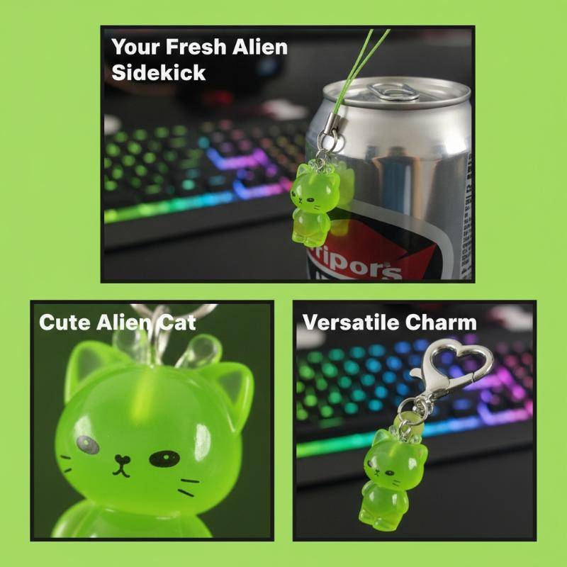 Srenf น่ารัก Luminous Alien Cat พวงกุญแจ Mini Glow In Dark จี้สร้างสรรค์สําหรับโทรศัพท์ Lanyard กระเ