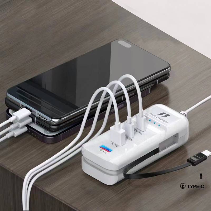 E-WIOTD 66W PD Fast Charging Wall USB Chargers USB Hub อะแดปเตอร์ 4 พอร์ต USB Type C EU Plug Extension ประเภท C สาย Soet Outlet E-WIOTD
