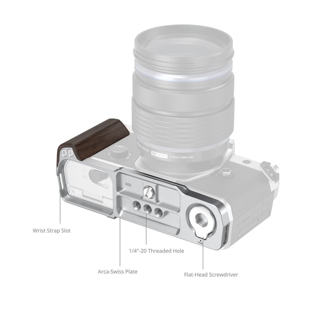 SmallRig 5563 OM-3 แผ่นรูปตัว L พร้อมที่จับไม้สําหรับ OM SYSTEM OM-3 แผ่นปลดเร็ว Arca-Swiss ในตัวเพี