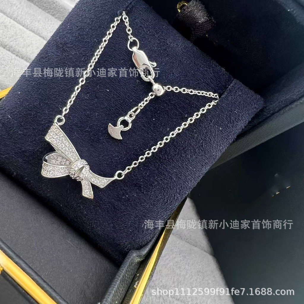 QTH Gold Clavicle สร้อยคอเครื่องประดับประณีตสุภาพสตรีโบว์อารมณ์สไตล์ v หวาน High-End Fairy