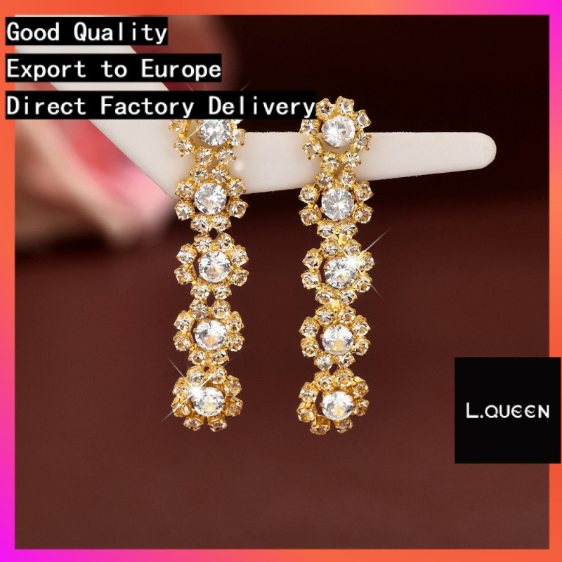 L.QUEEN หวานเป็นมิตรกับสิ่งแวดล้อม Rhinestone ดอกไม้ต่างหูแฟชั่น All-Match Daily Commuter Yanhui Par