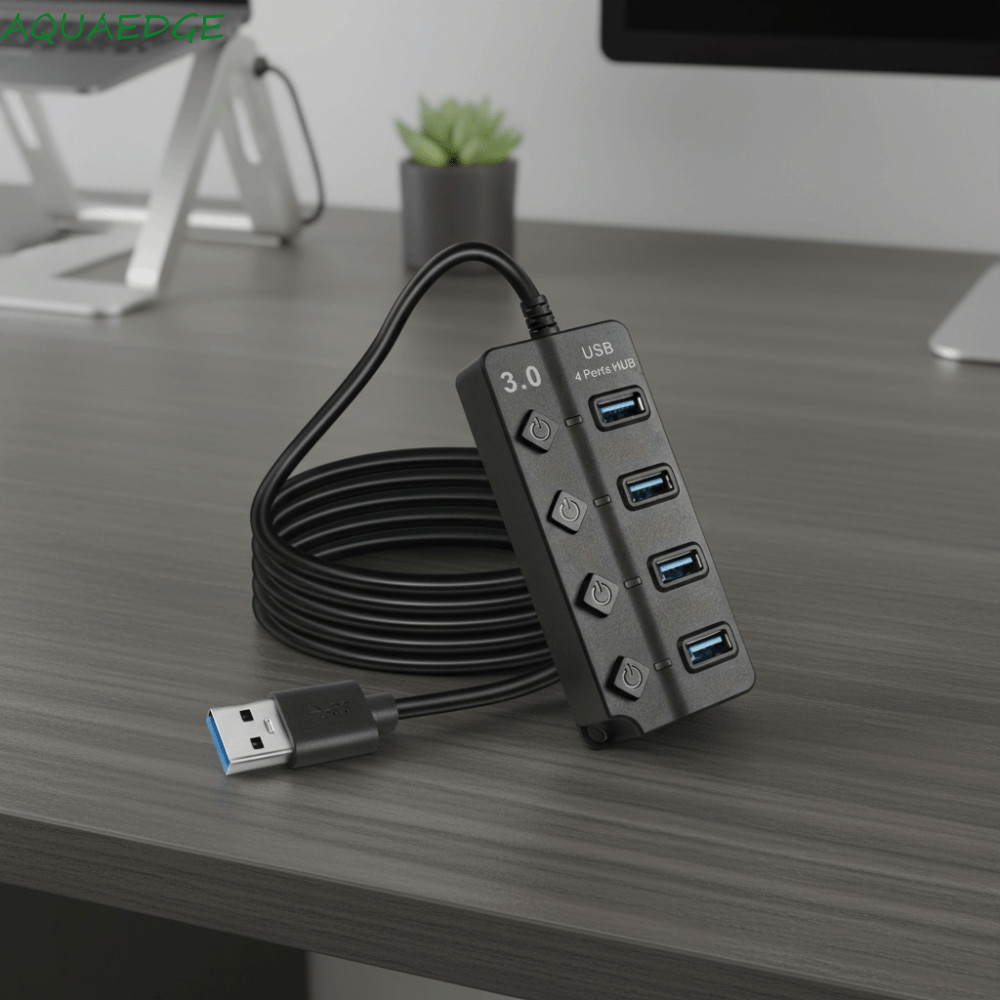 AQUAEDGE Multi USB Splitter, 4 พอร์ตพร้อมสวิตช์ USB 3.0 Hub, Multiprise 5Gbps ความเร็วสูงอะแดปเตอร์สายยาว USB Docking Stations สําหรับ PC