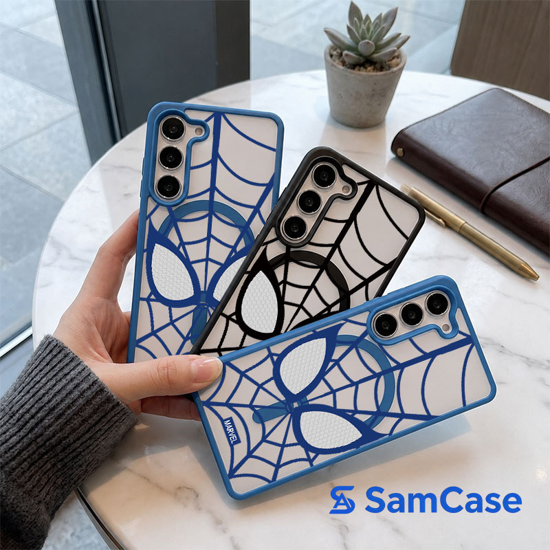 เคสแม่เหล็ก ลายแมงมุม ดำม่วงน้ำเงิน กันกระแทก สำหรับ Samsung A06 A07 A15 A16 A17 A26 A35 A36 A55 A56 5G