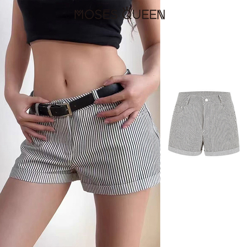 MOSESQUEEN กางเกงขาสั้นทรงเอลายโลลิต้าวินเทจสําหรับผู้หญิง - น่ารักและขี้เล่นลําลองและเรียบง่ายกางเกงเอวสูงกระชับสัดส่วนและมีสไตล์ #63845